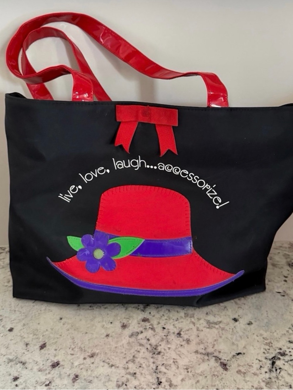 Large Red Hat Society Inspired Tote Bag with “Live, Love, Laugh…Accessorize!”